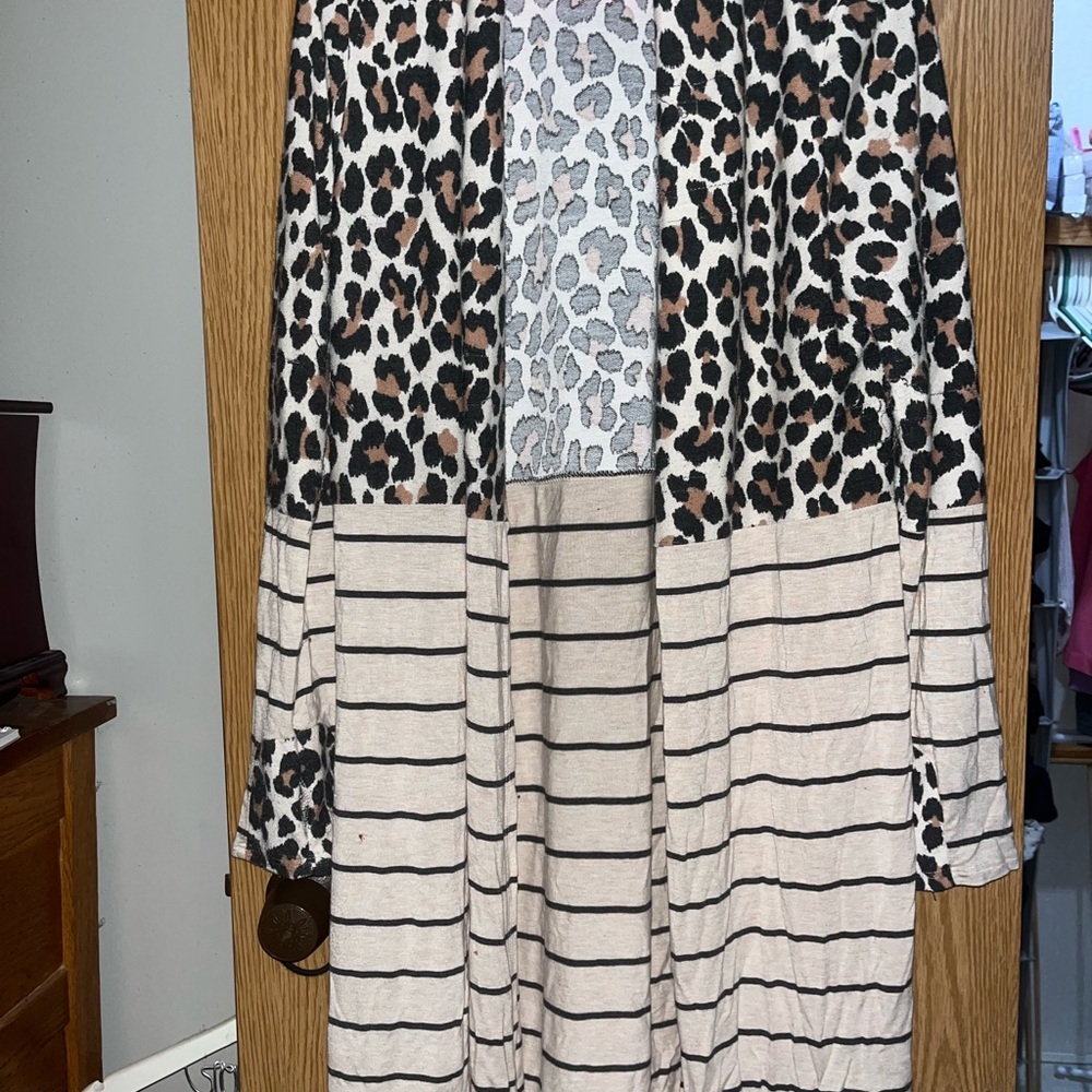 Leopard and Striped Open Cardigan